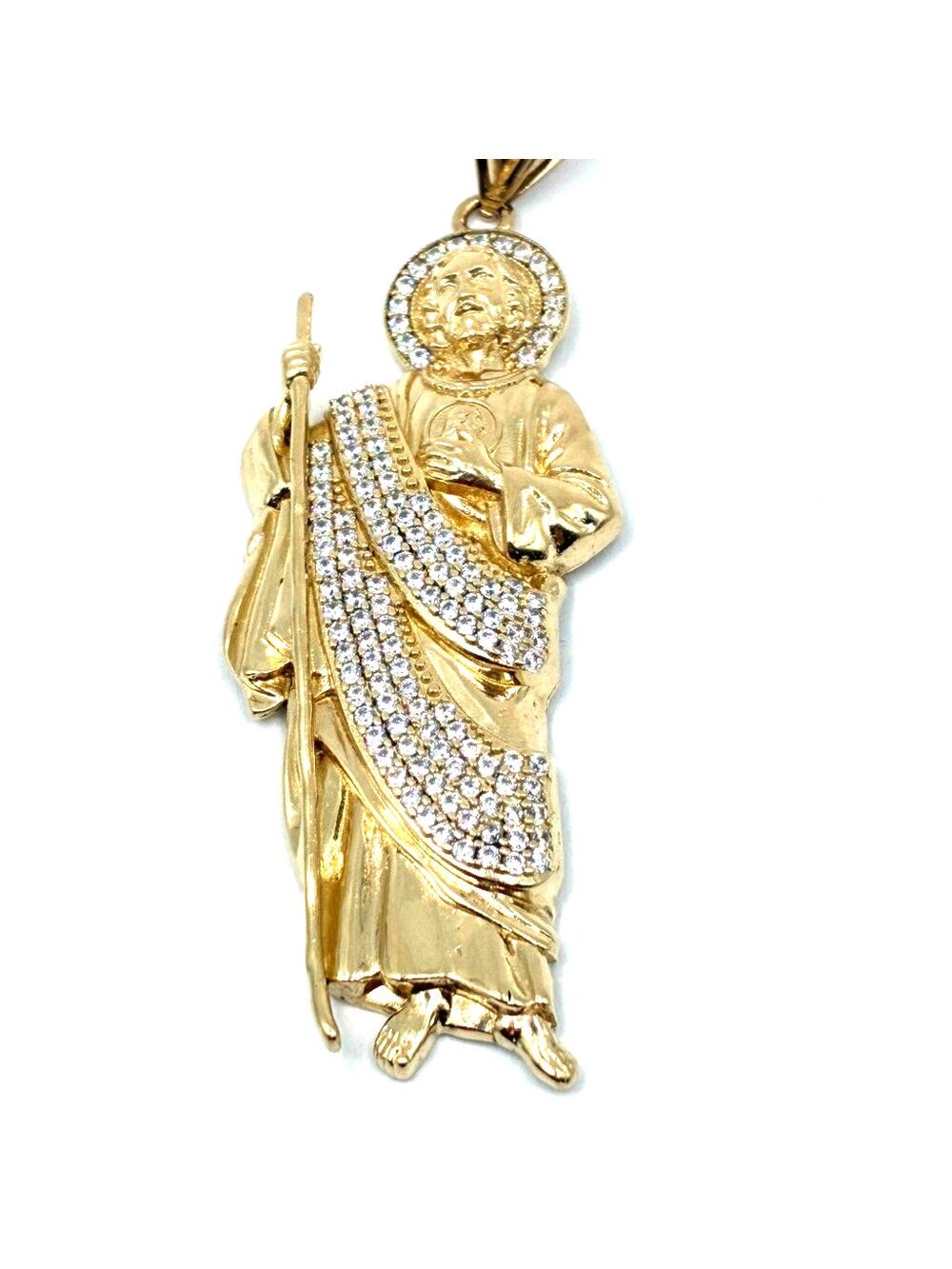 14K Solid Yellow Gold St Jude Pendant w ziconias 3.25"